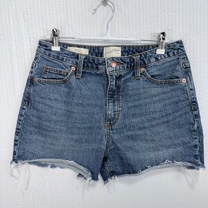 Universal Thread Midi Rise Shorts Women Denim Raw Hem Stretch Med Wash Sz 8